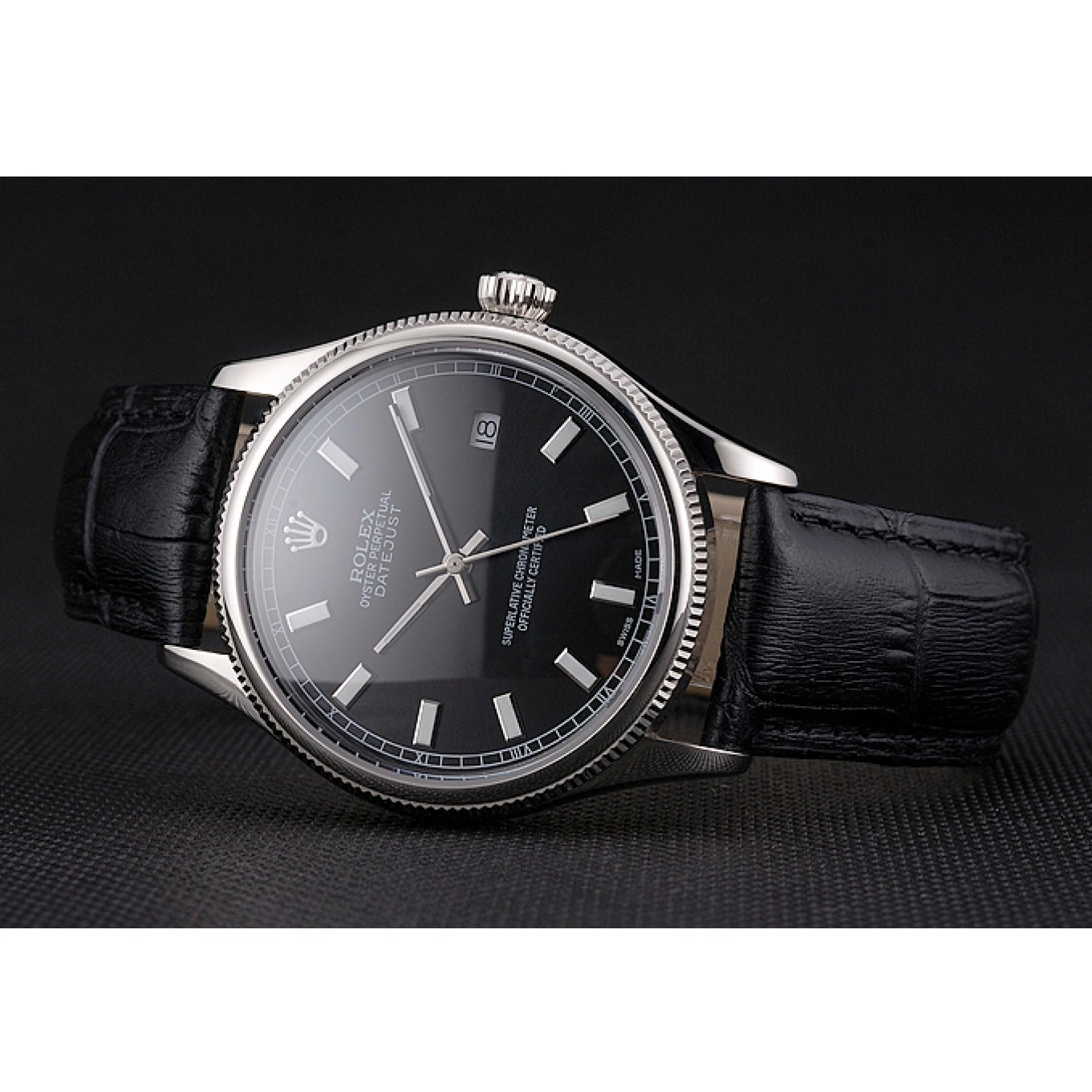 Aaa replica watch Black Stainless Rolex Datejust Case Dial And Swiss Steel Bracelet 0724